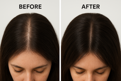 LED hair growth helmet promoting scalp stimulation and hair regrowth through light therapy before after