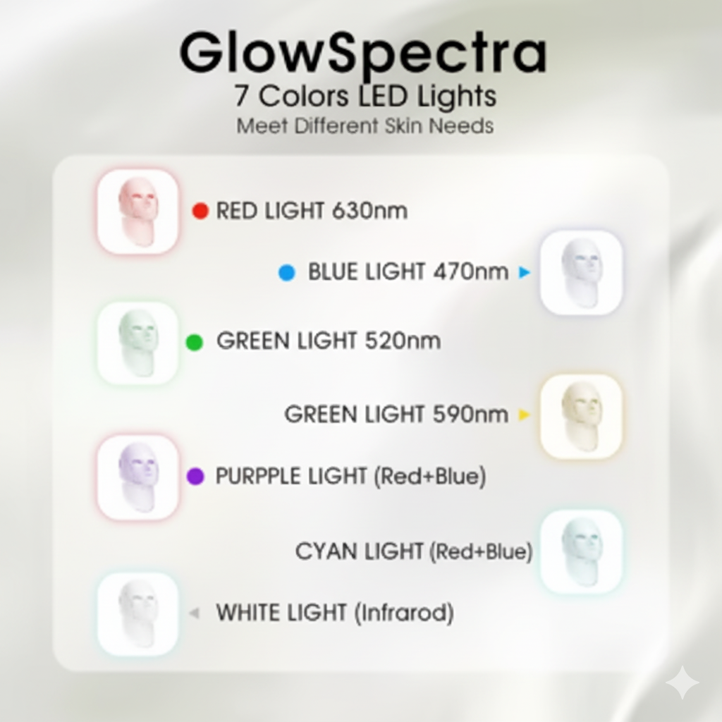 LED light therapy face mask 7-color LED face mask colour details 