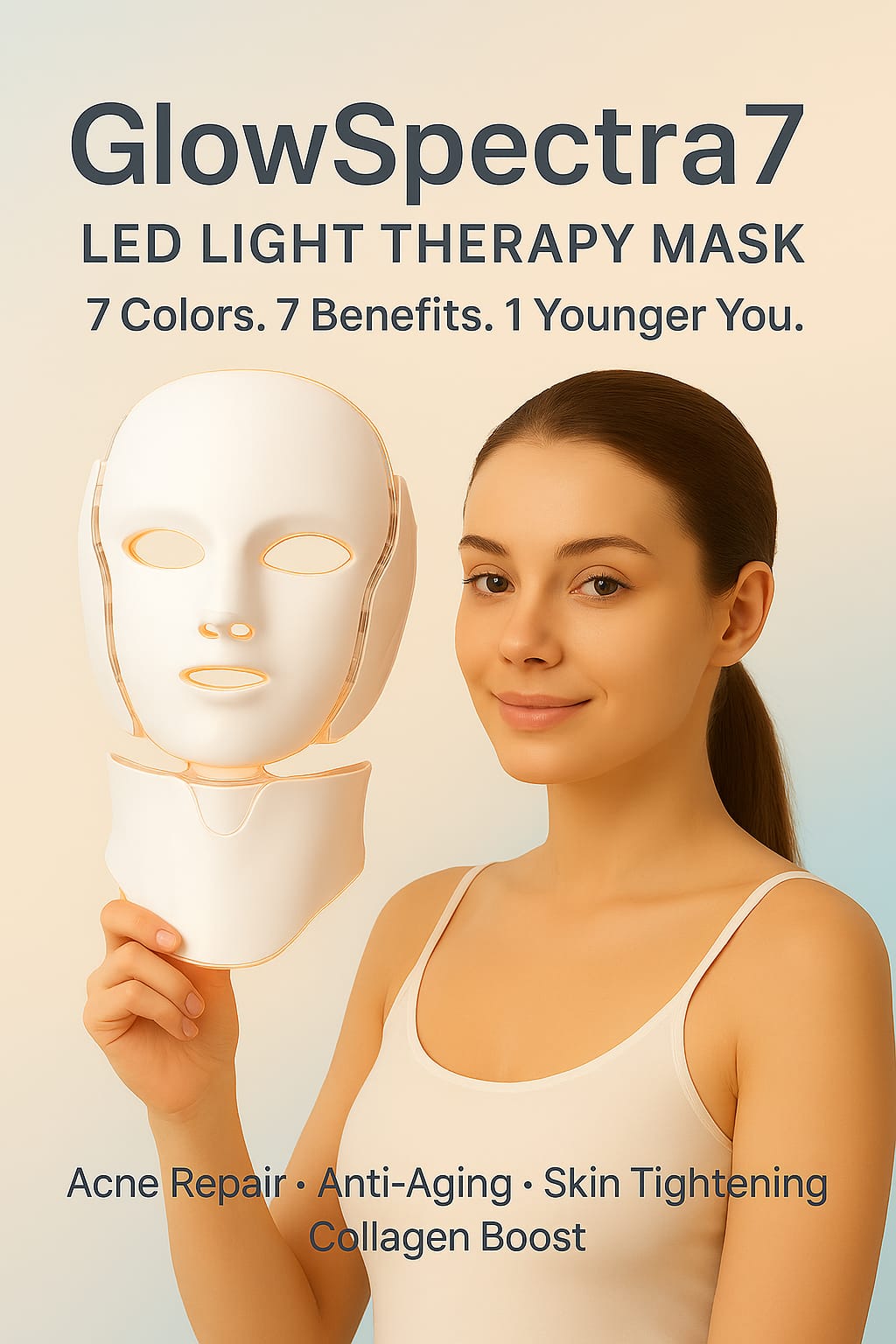 GlowSpectra7 LED Light Therapy Mask face and neck– 7 Colors. 7 Benefits. 1 Younger You